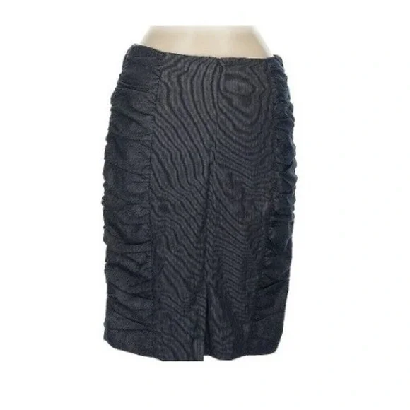 Anthropologie Cartonnier Woodgrain Ruched Pencil Skirt Navy Black Size 4 - Picture 3 of 8